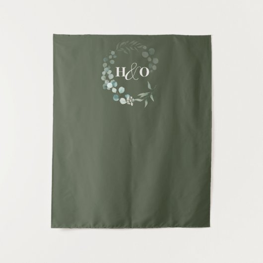 Tuin Eucalyptus Monogram Salie Trouwen Wandkleed (Voorkant)