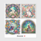 Tuin Fantasy Konijn Gebrandschilderd Glas Pasen Sticker (Vel)
