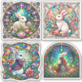 Tuin Fantasy Konijn Gebrandschilderd Glas Pasen Sticker (Voorkant)