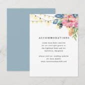 Tuin Feest Bloemen & Twinkle Lichten Blauw Bruilof Informatiekaartje (Voorkant / Achterkant)