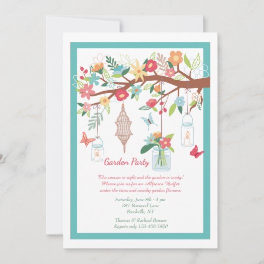 Tuin Feest Bloemen Uitnodiging (Voorkant)