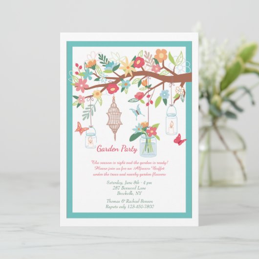 Tuin Feest Bloemen Uitnodiging (Staand voorkant)