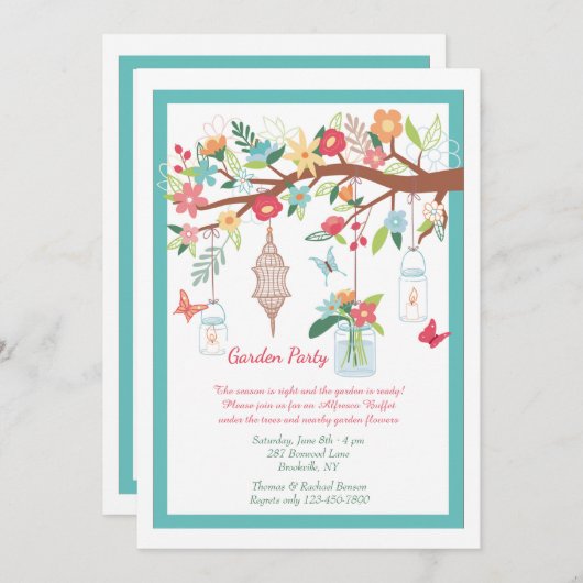 Tuin Feest Bloemen Uitnodiging (Voorkant / Achterkant)