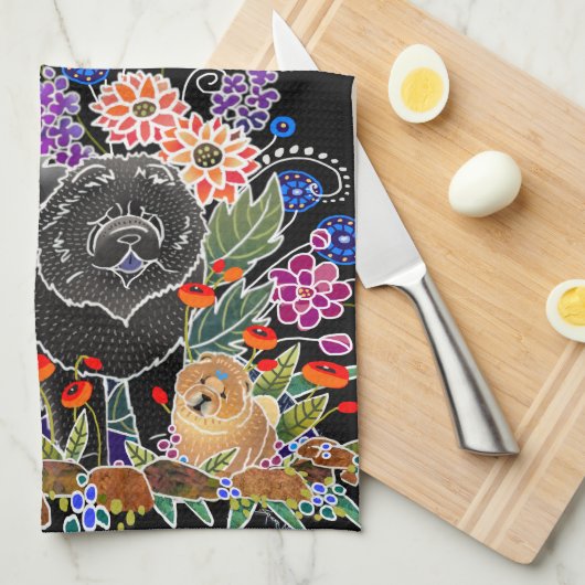 TUIN FEEST chow keukenhanddoek zwarte achtergrond (Quarter Fold)