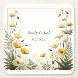 Tuin Feest Geel en Olijf Wildflower Kartonnen Onderzetters