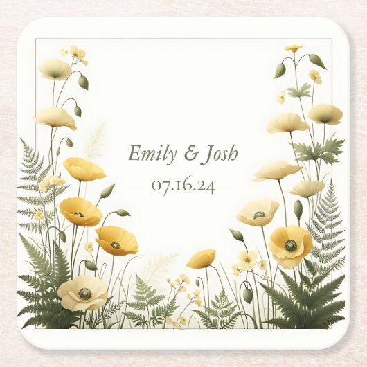 Tuin Feest Geel en Olijf Wildflower Kartonnen Onderzetters (Voorkant)