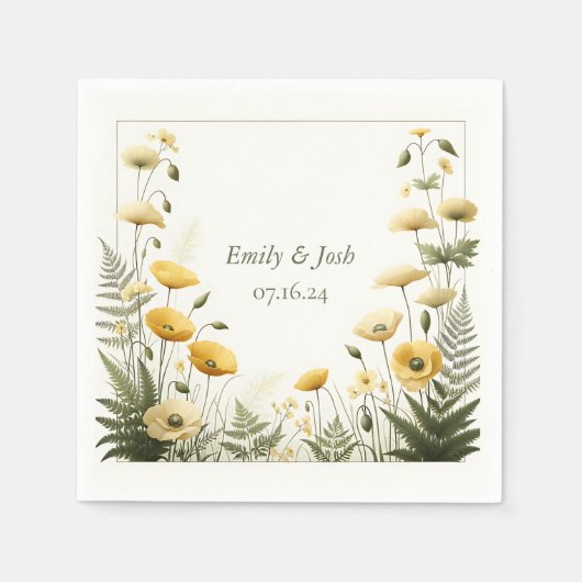 Tuin Feest Geel en Olijf Wildflower Servet (Voorkant)