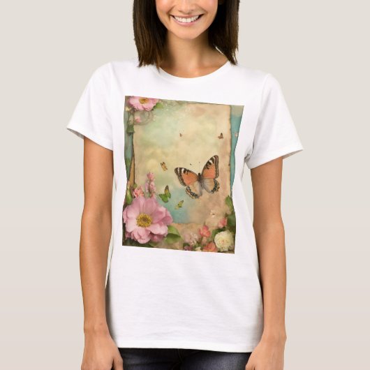 " Tuin Feest T-Shirt – Pastel Vlinders (Voorkant)