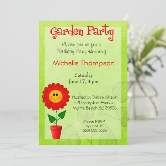 Tuin Feest Verjaardag Uitnodigingen (Staand voorkant)