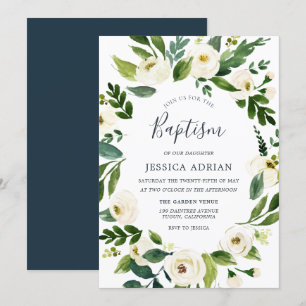 Tuin Floral Wreath Baptism Invitation Kaart