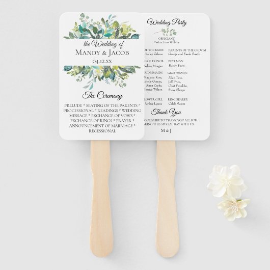 Tuin Foliage Boeket Trouwprogramma Fans Handwaaier (Voorkant en achterkant)