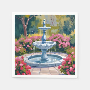 Tuin Fontein Bloem Schilderij Servet