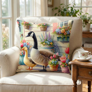 Tuin Ganzen Lente Illustratie Cottage Kussen