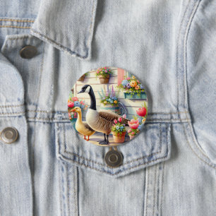 Tuin Ganzen Lente Illustratie Cottage Ronde Button 7,6 Cm