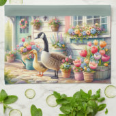 Tuin Ganzen Lente Illustratie Cottage Theedoek (Gevouwen)