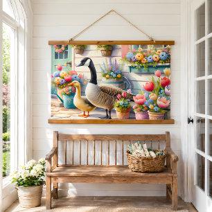 Tuin Ganzen Lente Illustratie Hangend Wandkleed