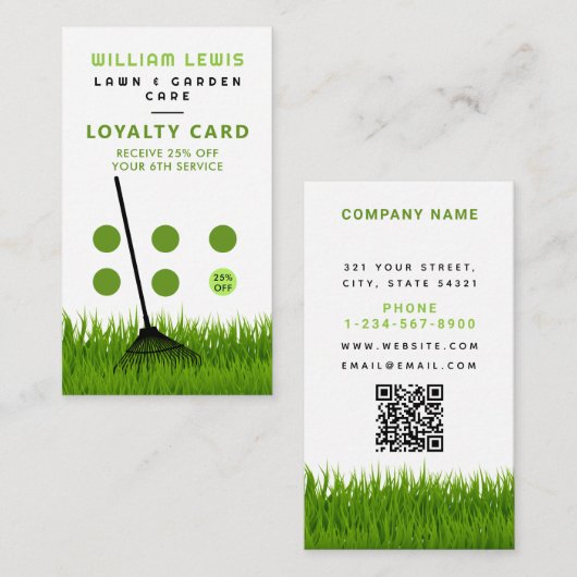 Tuin gazon zorg moderne gras hark loyaliteit visitekaartje (Voorkant / Achterkant)