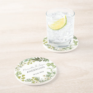 Tuin gebladerte groen krans bruiloft partij zandsteen onderzetter