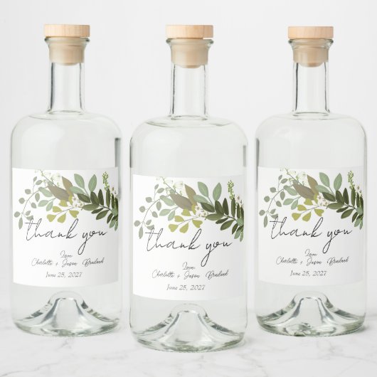 Tuin gebladerte groen wijnstokken bruiloft dank u likeurfles etiket (Flessen)