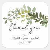 Tuin gebladerte groen wijnstokken bruiloft dank u vierkante sticker (Voorkant)