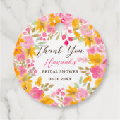 Tuin geel roze bloem waterverf bruiloftsdouche bedankjes labels (Voorkant)
