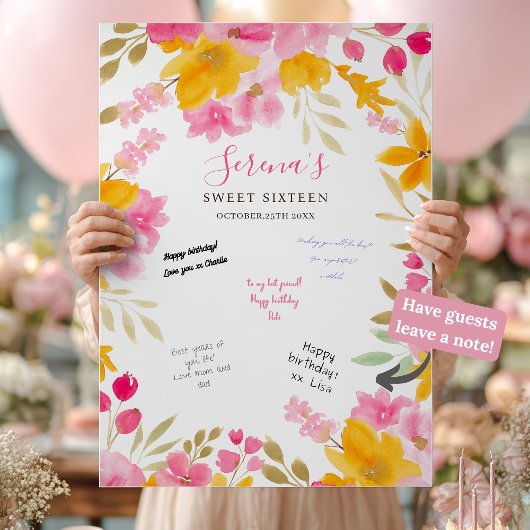 Tuin geel roze bloemen Sweet 16 Signing Board Poster