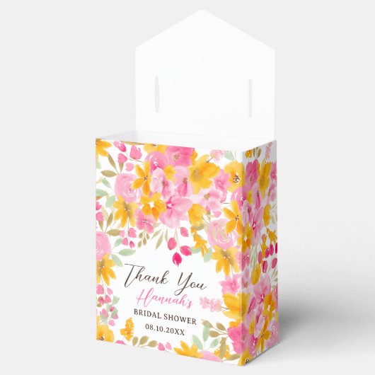 Tuin geel roze bloemige waterverf bruidsdouche bedankdoosjes (Geopend)