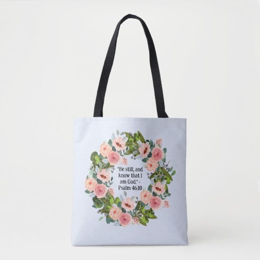 Tuin-geïnspireerd roze bloemenkrans serene citaat tote bag (Voorkant)