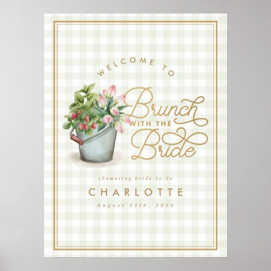 Tuin Gingham Sage Gouden Bruids Brunch teken Poster (Voorkant)