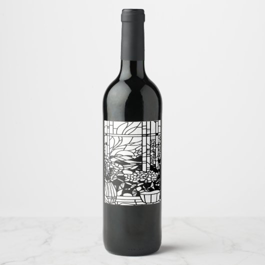 Tuin Glas in Lood Wijn Etiket (Voorkant)