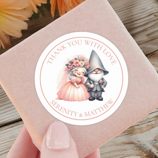 Tuin Gnome Woodland Sinaasappel bruiloft Dank u Ronde Sticker