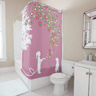 tuin graffiti banksy stijl roze douchegordijn