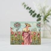 Tuin Groei Bloem Vrouw Kunst Antiek Briefkaart (Staand voorkant)