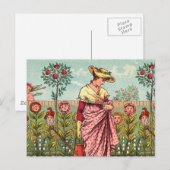 Tuin Groei Bloem Vrouw Kunst Antiek Briefkaart (Voorkant / Achterkant)