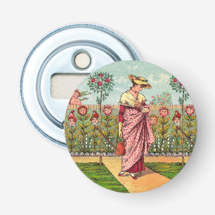 Tuin Groei Bloem Vrouw Kunst Antiek Button Flesopener