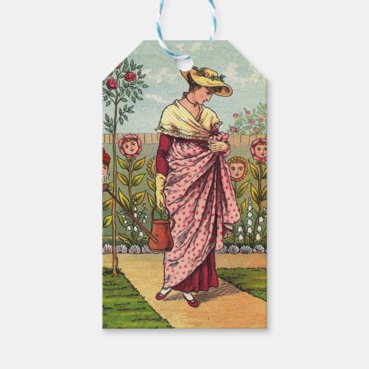 Tuin Groei Bloem Vrouw Kunst Antiek Cadeaulabel (Voorkant)