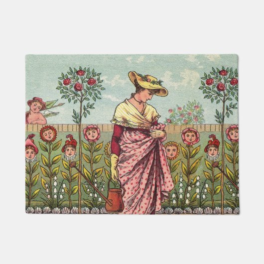 Tuin Groei Bloem Vrouw Kunst Antiek Deurmat (Voorkant)
