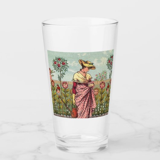 Tuin Groei Bloem Vrouw Kunst Antiek Glas (Voorkant)