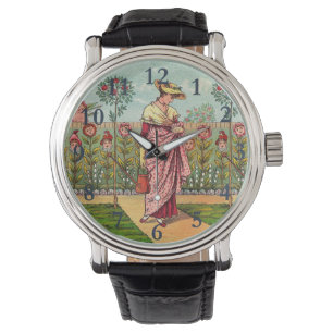 Tuin Groei Bloem Vrouw Kunst Antiek Horloge