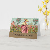 Tuin Groei Bloem Vrouw Kunst Antiek Kaart (Gele Bloem)