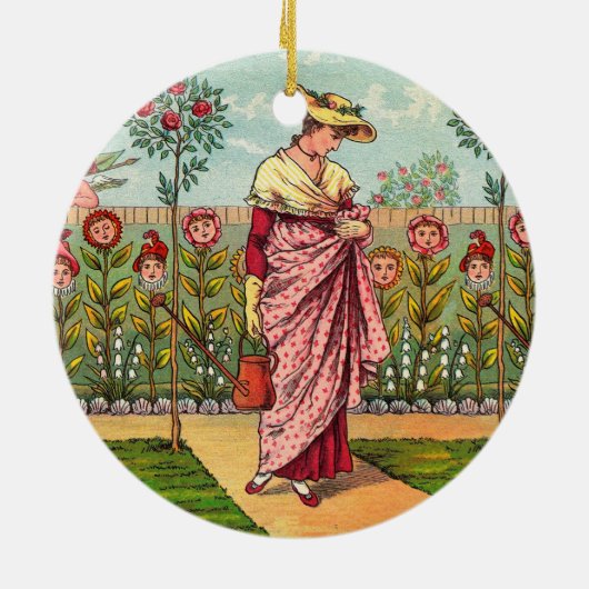 Tuin Groei Bloem Vrouw Kunst Antiek Keramisch Ornament (Achterkant)