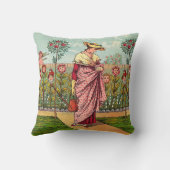 Tuin Groei Bloem Vrouw Kunst Antiek Kussen (Achterkant)