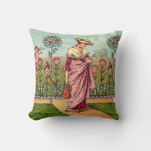 Tuin Groei Bloem Vrouw Kunst Antiek Kussen (Voorkant)