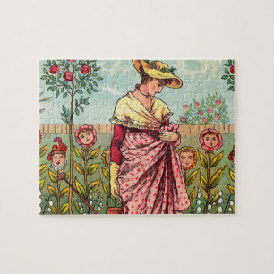 Tuin Groei Bloem Vrouw Kunst Antiek Legpuzzel