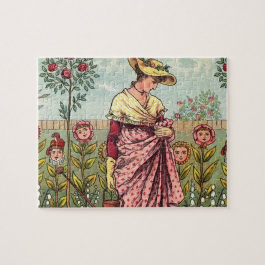 Tuin Groei Bloem Vrouw Kunst Antiek Legpuzzel (Horizontaal)