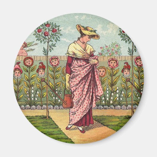 Tuin Groei Bloem Vrouw Kunst Antiek Magneet (Voorkant)