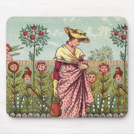 Tuin Groei Bloem Vrouw Kunst Antiek Muismat (Voorkant)