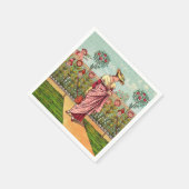 Tuin Groei Bloem Vrouw Kunst Antiek Servet (Hoek)