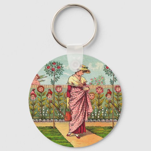 Tuin Groei Bloem Vrouw Kunst Antiek Sleutelhanger (Voorkant)