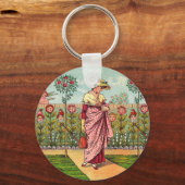 Tuin Groei Bloem Vrouw Kunst Antiek Sleutelhanger (Voorkant)